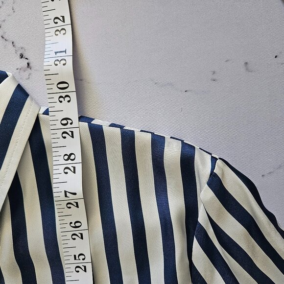 LilySilk Women's The Amalfi Stripe Silk Shirt, L, Blue & White Pinstripe, NWT - Picture 11 of 11